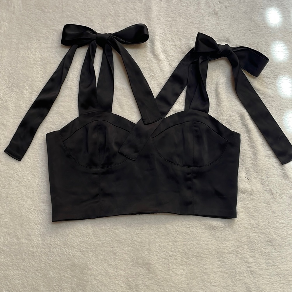 Tied-Shoulder Jet Back Satan Bustier Tank  Size P-S